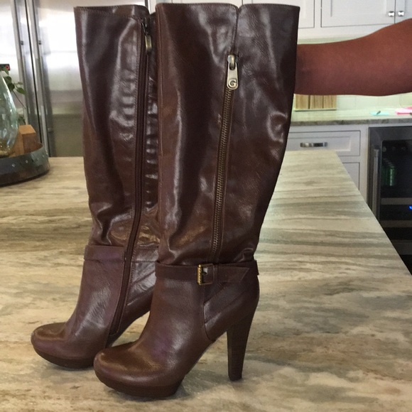 Guess Shoes Guess Knee High Leather Boots Brown 4 Heel Poshmark